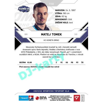 2021/22 Sportzoo TIPSPORT ELH #110 Matej Tomek
