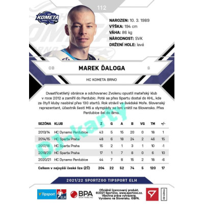 2021/22 Sportzoo TIPSPORT ELH #112 Marek Ďaloga