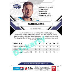 2021/22 Sportzoo TIPSPORT ELH #115 Radek Kučeřík