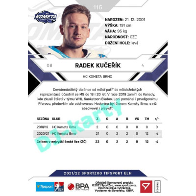 2021/22 Sportzoo TIPSPORT ELH #115 Radek Kučeřík