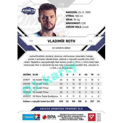 2021/22 Sportzoo TIPSPORT ELH #116 Vladimír Roth