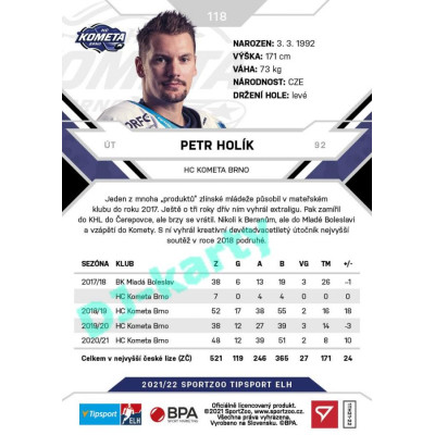 2021/22 Sportzoo TIPSPORT ELH #118 Petr Holík