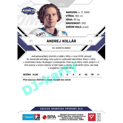 2021/22 Sportzoo TIPSPORT ELH #120 Andrej Kollár