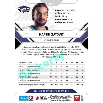 2021/22 Sportzoo TIPSPORT ELH #126 Martin Zaťovič