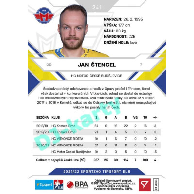 2021/22 Sportzoo TIPSPORT ELH #241 Jan Štencel