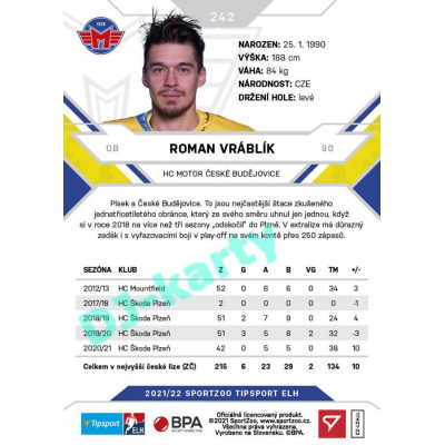 2021/22 Sportzoo TIPSPORT ELH #242 Roman Vráblík