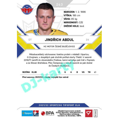 2021/22 Sportzoo TIPSPORT ELH #243 Jindřich Abdul