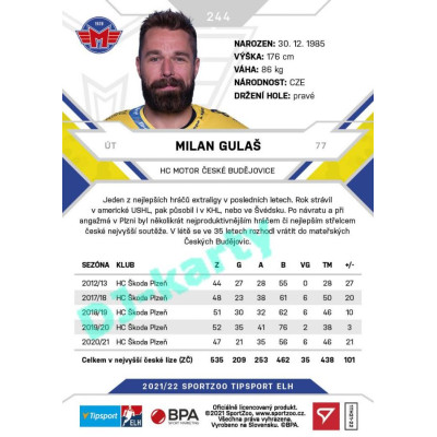 2021/22 Sportzoo TIPSPORT ELH #244 Milan Gulaš