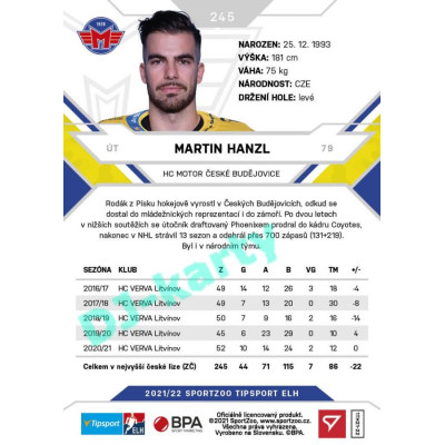 2021/22 Sportzoo TIPSPORT ELH #245 Martin Hanzl