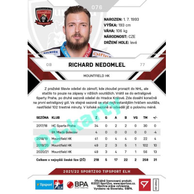 2021/22 Sportzoo TIPSPORT ELH #076 Richard Nedomlel