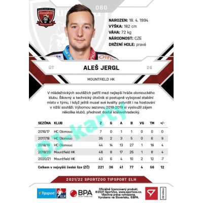 2021/22 Sportzoo TIPSPORT ELH #080 Aleš Jergl