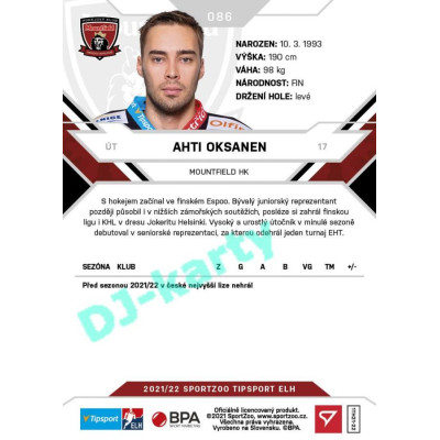 2021/22 Sportzoo TIPSPORT ELH #086 Ahti Oksanen