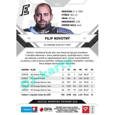2021/22 Sportzoo TIPSPORT ELH #182 Filip Novotný