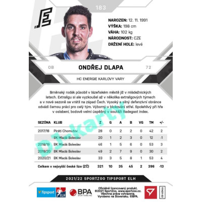 2021/22 Sportzoo TIPSPORT ELH #183 Ondřej Dlapa
