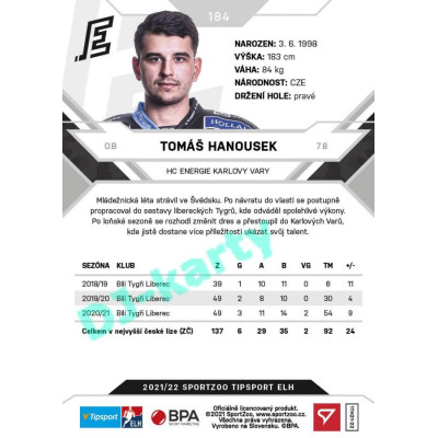 2021/22 Sportzoo TIPSPORT ELH #184 Tomáš Hanousek