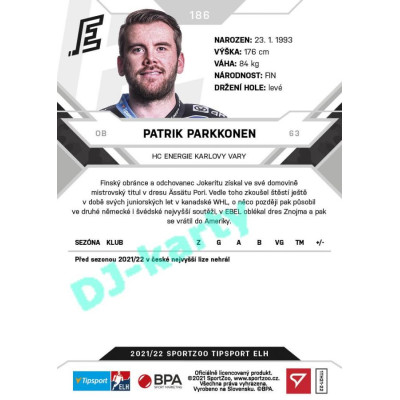 2021/22 Sportzoo TIPSPORT ELH #186 Patrik Parkkonen
