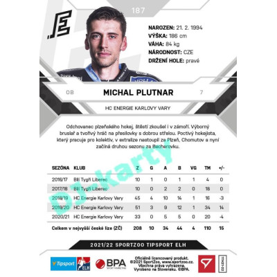 2021/22 Sportzoo TIPSPORT ELH #187 Michal Plutnar