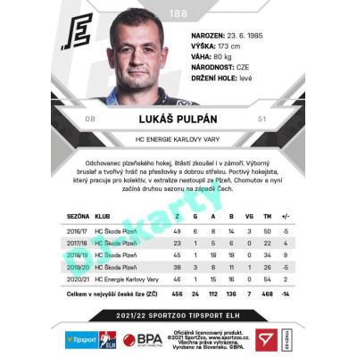 2021/22 Sportzoo TIPSPORT ELH #188 Lukáš Pulpán