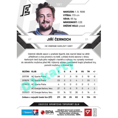 2021/22 Sportzoo TIPSPORT ELH #191 Jiří Černoch
