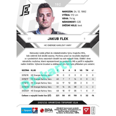 2021/22 Sportzoo TIPSPORT ELH #192 Jakub Flek