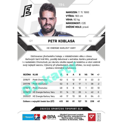2021/22 Sportzoo TIPSPORT ELH #194 Petr Koblasa