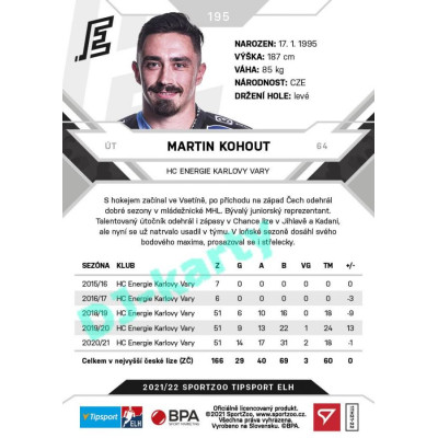 2021/22 Sportzoo TIPSPORT ELH #195 Martin Kohout