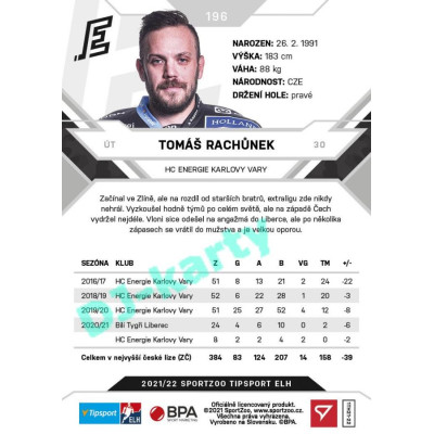 2021/22 Sportzoo TIPSPORT ELH #196 Tomáš Rachůnek