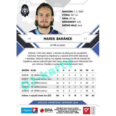 2021/22 Sportzoo TIPSPORT ELH #254 Marek Baránek