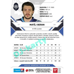 2021/22 Sportzoo TIPSPORT ELH #260 Matěj Beran