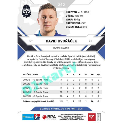 2021/22 Sportzoo TIPSPORT ELH #262 David Dvořáček