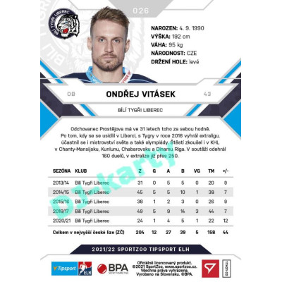 2021/22 Sportzoo TIPSPORT ELH #026 Ondřej Vitásek