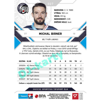 2021/22 Sportzoo TIPSPORT ELH #027 Michal Birner