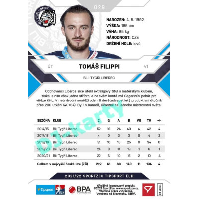 2021/22 Sportzoo TIPSPORT ELH #029 Tomáš Filippi