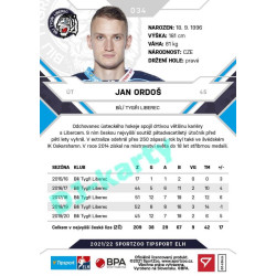 2021/22 Sportzoo TIPSPORT ELH #034 Jan Ordoš