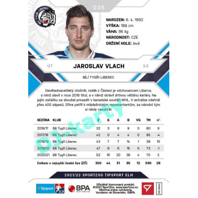 2021/22 Sportzoo TIPSPORT ELH #035 Jaroslav Vlach