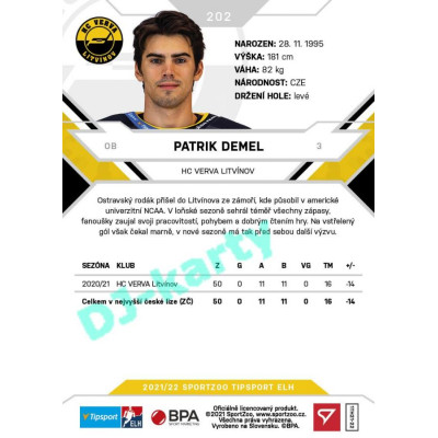 2021/22 Sportzoo TIPSPORT ELH #202 Patrik Demel