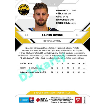 2021/22 Sportzoo TIPSPORT ELH #204 Aaron Irving