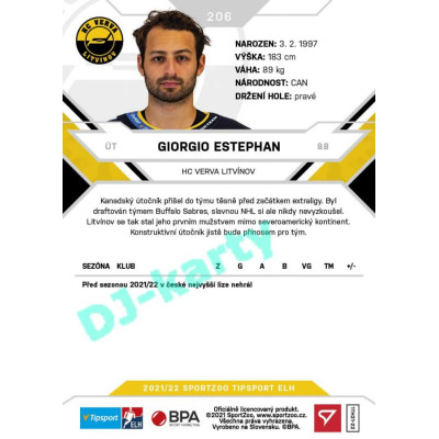 2021/22 Sportzoo TIPSPORT ELH #206 Giorgio Estephan