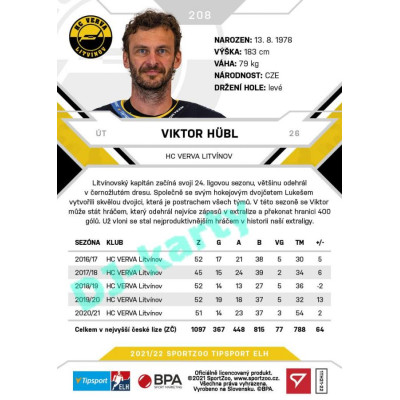 2021/22 Sportzoo TIPSPORT ELH #208 Viktor Hübl