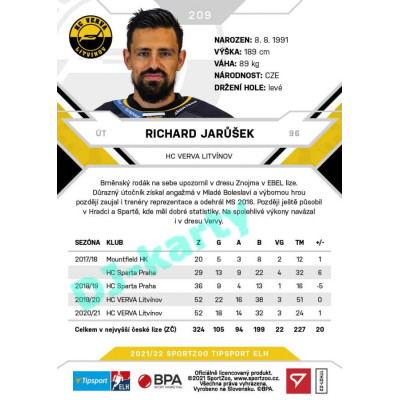 2021/22 Sportzoo TIPSPORT ELH #209 Richard Jarůšek