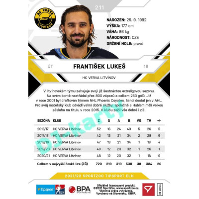 2021/22 Sportzoo TIPSPORT ELH #211 František Lukeš