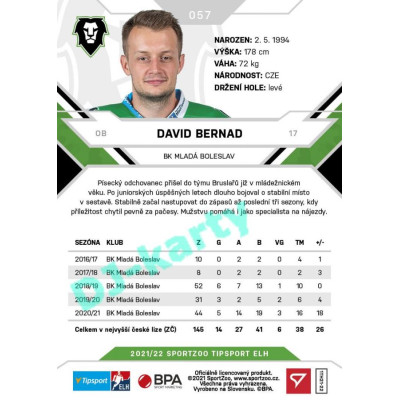 2021/22 Sportzoo TIPSPORT ELH #057 David Bernad