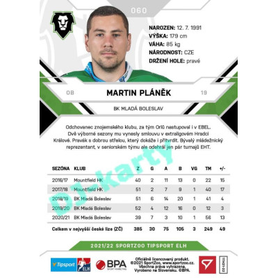 2021/22 Sportzoo TIPSPORT ELH #060 Martin Pláněk