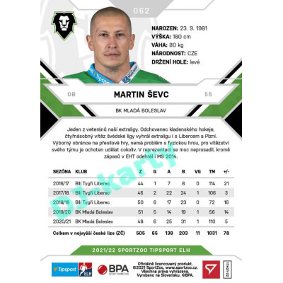 2021/22 Sportzoo TIPSPORT ELH #062 Martin Ševc
