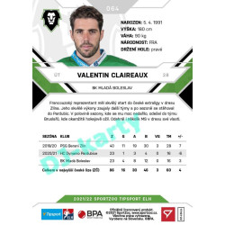 2021/22 Sportzoo TIPSPORT ELH #064 Valentin Claireaux
