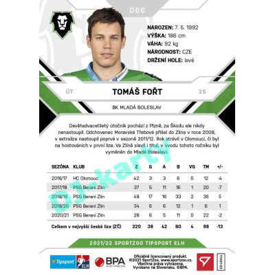2021/22 Sportzoo TIPSPORT ELH #066 Tomáš Fořt