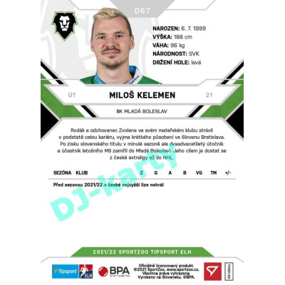 2021/22 Sportzoo TIPSPORT ELH #067 Miloš Kelemen