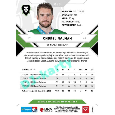 2021/22 Sportzoo TIPSPORT ELH #070 Ondřej Najman