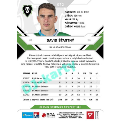 2021/22 Sportzoo TIPSPORT ELH #072 David Šťastný