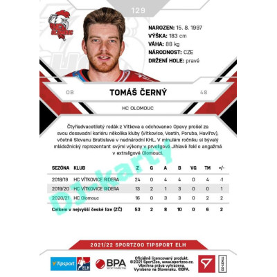 2021/22 Sportzoo TIPSPORT ELH #129 Tomáš Černý